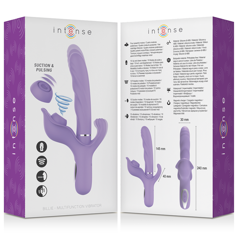 INTENSE - VIBRATORE MULTIFUNZIONE RICARICABILE BILLIE ASPIRANTE E PULSANTE VIOLA