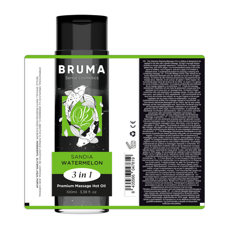 BRUMA - OLIO DA MASSAGGIO PREMIUM EFFETTO CALORE SAPORE ANGURIA 3 IN 1 - 100 ML