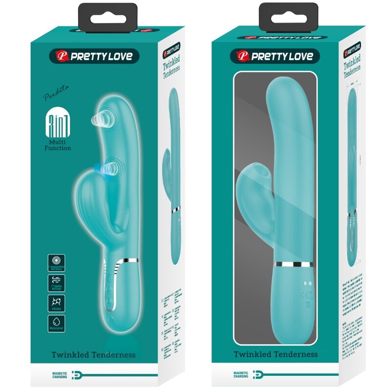 PRETTY LOVE - VIBRATORE MULTIFUNZIONE PERLITA 3 IN 1 G-SPOT VERDE ACQUA