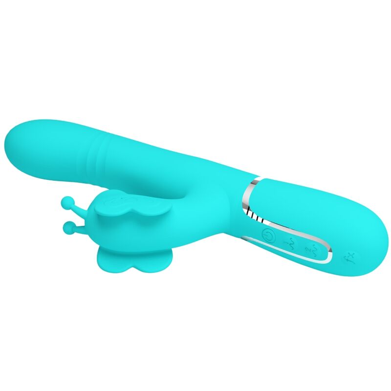 PRETTY LOVE - VIBRATORE MULTIFUNZIONE RABBIT 4 IN 1 FARFALLA VERDE ACQUA