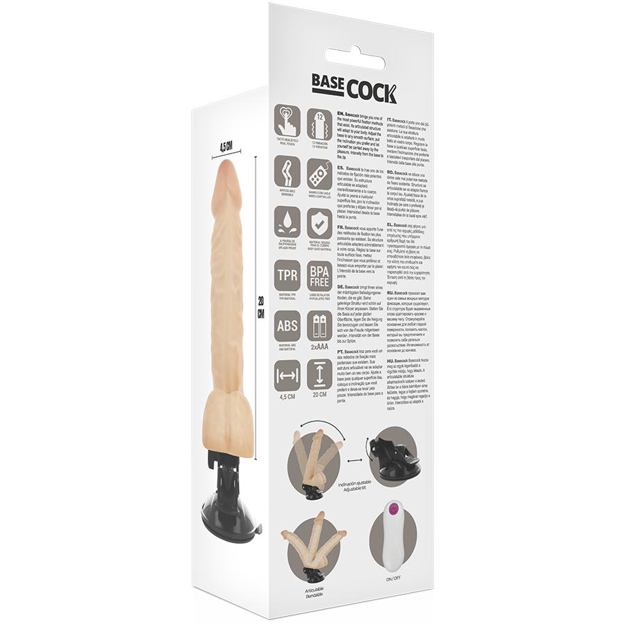 BASECOCK - VIBRATORE ARTICOLABILE TELECOMANDO NATURALE 20 CM -O- 4.5 CM